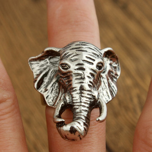 新款个性霸气纯银小象戒指泰银复古开口指环男女立体大象银饰品