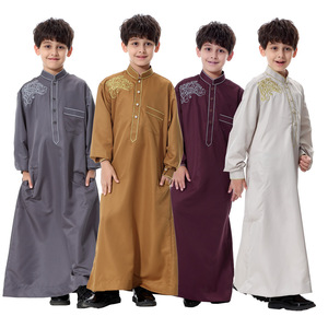 回民男孩青少年袍子男孩中东名族服饰迪拜沙特男童刺绣长袍套装