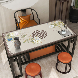 新中式办公室桌垫茶桌实木桌布茶席防水防油免洗防烫中国风茶几垫