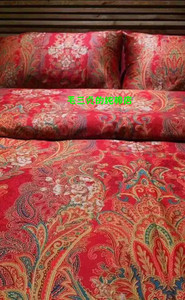 纯棉外贸埃及棉贡缎 80支纱婚庆四件套 红色大花床上用品床单被罩