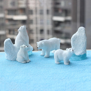 小熊北极熊模型冰川场景 仿真白熊 微缩小动物树脂摆件满19元包邮