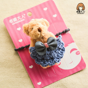 韩国布艺卡通泰迪小熊发夹可爱儿童发卡手工编织蕾丝女孩发饰品
