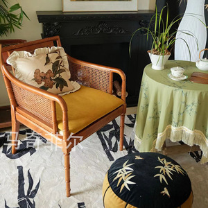 法式复古椅子美式单人沙发椅阳台家用客厅主人椅中式藤椅休闲椅子