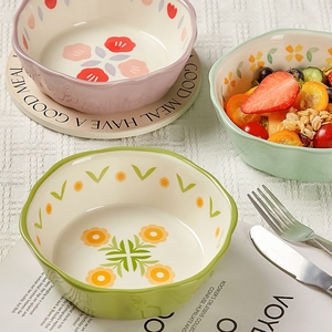 高颜值花边水果沙拉碗个人专用陶瓷烤碗蒸蛋碗家用空气炸锅碗餐具