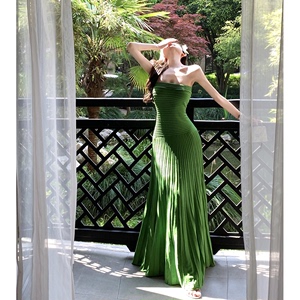 泰国旅游拍照修身显瘦抹胸长裙女法式高级感度假风气质收腰连衣裙