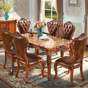 欧式天然大理石餐桌 长方形家用实木美式1.8米西餐桌椅2米小户型