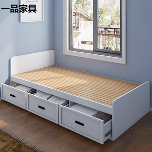简约榻榻米床小户型现代单人床松木架板气压侧翻收纳床储物定制床