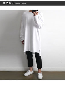 2021新款男简约T恤韩MP个性时尚超长款长袖宽松嘻哈打底衫可定制