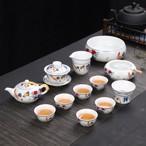 整套鸡缸杯功夫茶具套装复古大明成化景德镇瓷器陶瓷斗彩鸡茶杯