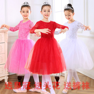 儿童时尚芭蕾蕾丝舞蹈裙小天鹅专业天鹅湖小孩演出表演服装蓬蓬裙