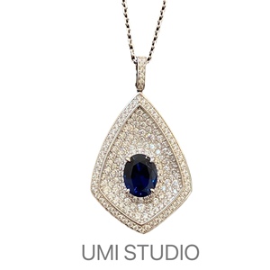 UMI家·小众设计轻珠宝银镀24k金双面佩戴皇家蓝满钻吊坠项链