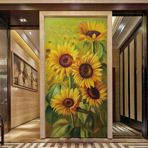 纯手工十字绣成品向日葵竖版梵高油画花卉新款玄关客厅走廊风景画