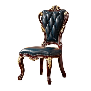 欧式餐椅全橡木皮椅餐椅红檀色描金双面雕花真皮餐椅酒店椅书桌椅