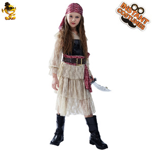万圣节童女款花边海盗裙 女孩海盗cos派对服饰 海盗舞台表演服
