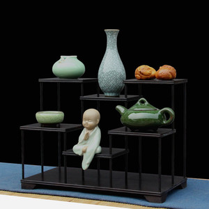 红木博古架 小型工艺品展示架 实木紫光檀多宝阁置物架茶壶茶具架