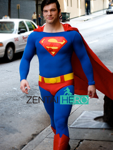 实拍Superman 万圣节表演服装cosplay儿童成人红蓝莱卡超人紧身衣