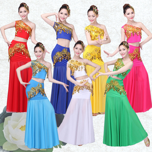 新款特价傣族舞蹈演出服装孔雀舞蹈服装女傣族裙子表演服饰鱼尾裙