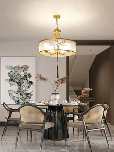 新中式吊灯餐厅轻奢水晶中国风禅意珐琅彩金色客厅卧室玻璃餐桌灯