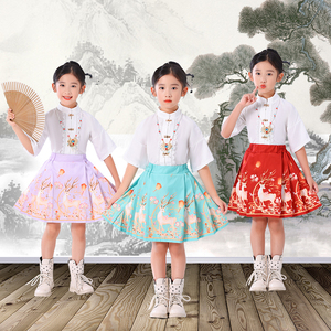 原创女童马面裙套装夏季短裙新款中国风儿童汉服古风套装改良唐装