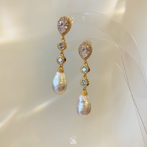 宫廷风长款巴洛克珍珠复古水滴银针耳环小众高级感耳饰法式耳坠