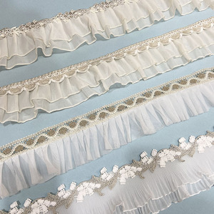 窗帘辅料法式浪漫白色蕾丝珍珠荷叶边雪纺水溶拼接侧边幔头装饰
