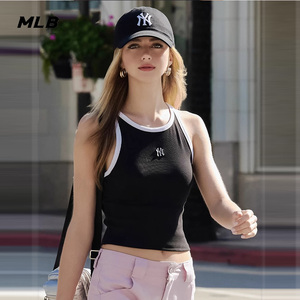 MLB官方 女士短款背心黑色吊带2024夏季新款运动服休闲无袖T恤潮