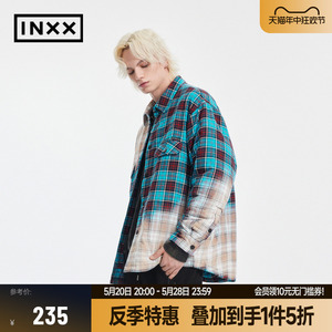 【INXX】HIP AND BONE 潮牌格纹衬衫式棉服褪色设计短外套男女款