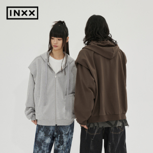 【INXX】 ALLPICK 小众设计感开衫卫衣男女同款垫肩连帽外套帽衫