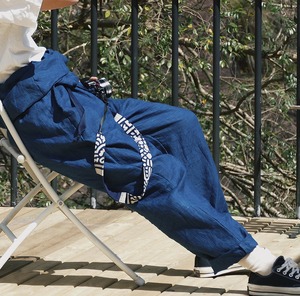 【时舟】蓝染印花拼布 蓝夹缬古布 手织布 土布 特色款相机背带