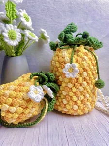 手工diy菠萝包钩针编织毛线水果包同款斜挂包包成品材料包