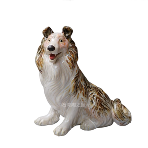 石湾陶瓷公仔工艺品家居装饰摆件动物客厅桌面十二生肖狗牧羊犬