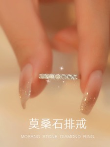 莫桑石排钻戒指纯银结婚仿真钻石情侣对戒一对送男女朋友老婆礼物