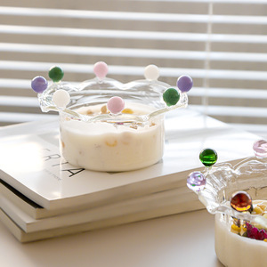 ins风创意皇冠仙女碗硼硅耐温玻璃碗 彩色甜品沙拉燕麦酸奶碗