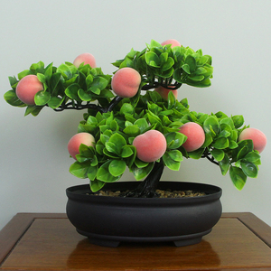 仿真假桃子树橘子树水果盆栽树脂塑料花假花客厅桌面装饰绿植摆件