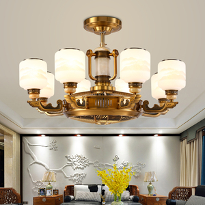 新中式客厅风扇灯负离子隐形卧室吊扇灯欧式玉石家用餐厅带电扇灯
