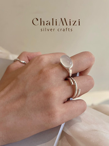 ChaliMizi黑色玛瑙复古戒指女小众设计感食指戒高级感925纯银饰品