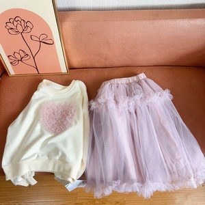 春款女童小仙女立体爱心Ｔ恤+粉色网纱裙两件套套装