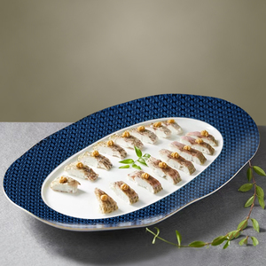 2022新款中餐盘子蓝色花纹椭圆形长盘高级感陶瓷创意冷菜餐具包邮