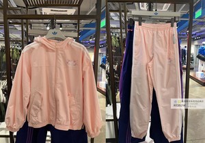 正品Adidas三叶草经典风衣夹克2023春季女粉色套装IP3770 IP3748