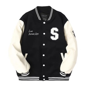 韩国潮牌新款vintage棒球服男女情侣装加棉S字母学生夹克毛呢外套