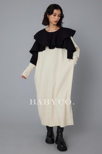 日本贵牌小众设计感法式复古荷叶边娃娃大翻领针织连衣裙毛衣长裙