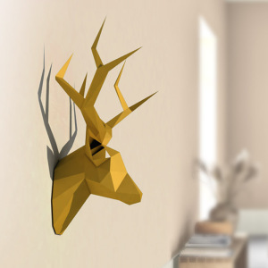 招财鹿头墙壁饰欧式创意玄关客厅酒吧背景立体装饰品纸艺墙饰动物