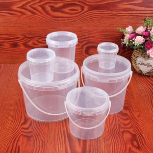 PP塑料白色小桶加厚透明圆形打包盒提手带盖酸奶桶圆桶食品桶水桶