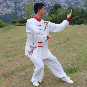 中国风男女式夏季印花披沙棉麻太极拳服装武术晨练表演舞台练功服