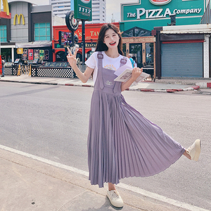 紫色法式背带裙女小个子学生韩版宽松夏季2024新款显瘦气质裙子女