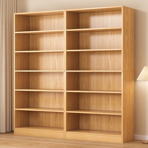 简易一体靠墙书架置物架落地转角客厅书柜储物柜子实木色家用立架