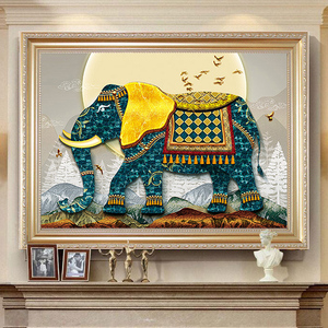 欧式新款满钻石画客厅吉祥动物大象贴贴钻十字绣小幅卧室5d砖石绣