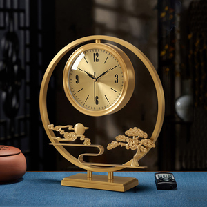 新中式黄铜座钟客厅桌面装饰钟表轻奢家用玄关时钟摆件装饰石英钟