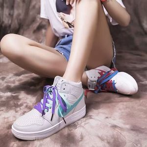 新款女鞋2023夏季运动鞋aj1高帮休闲四色韩版学生马卡龙鸳鸯鞋女