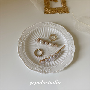 POLO！白色纯色浮雕陶瓷小圆盘西餐甜品盘蛋糕盘首饰拍摄道具收纳